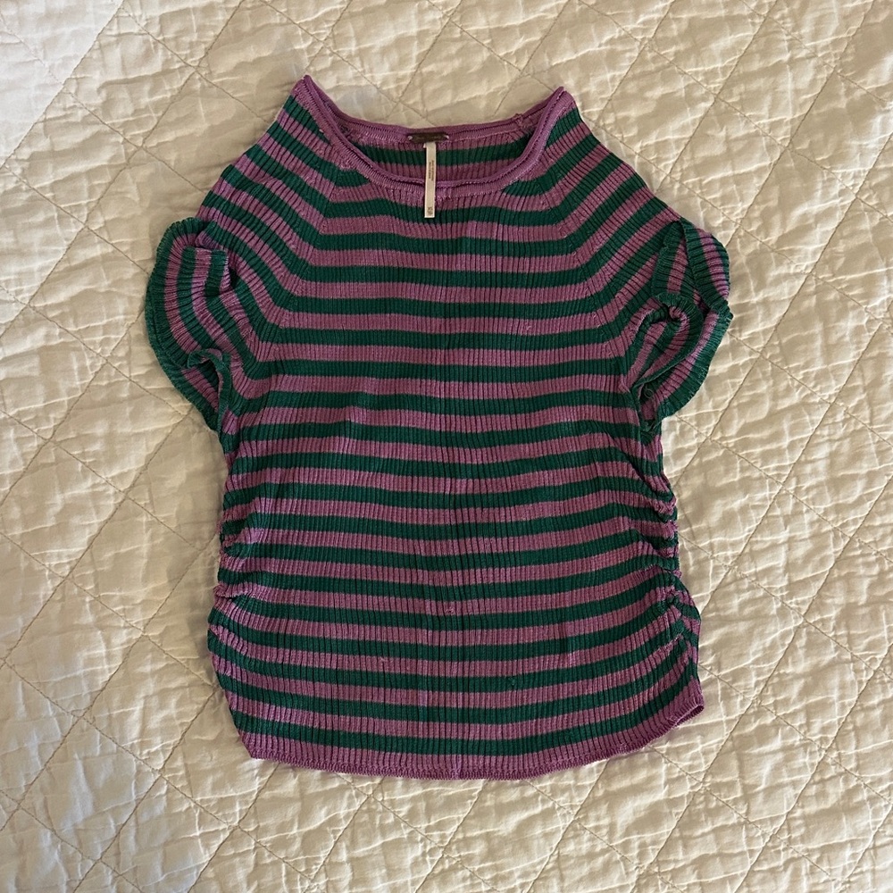 Free People Striped Purple and Green Tee